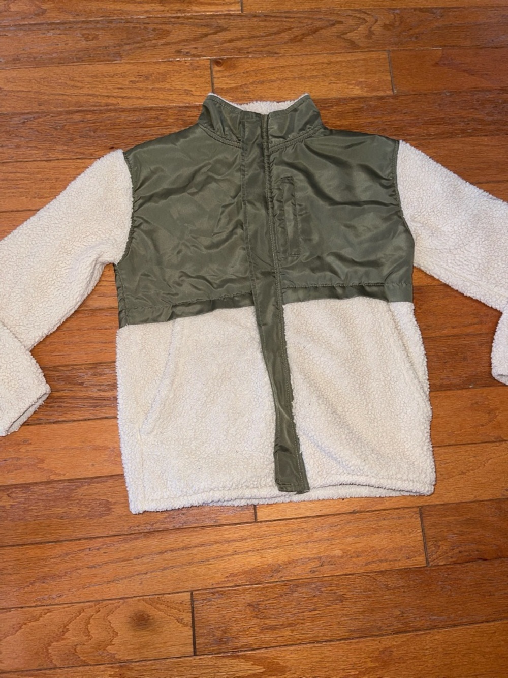 wonder nation Olive Green and Cream Sherpa Pullover Jacket